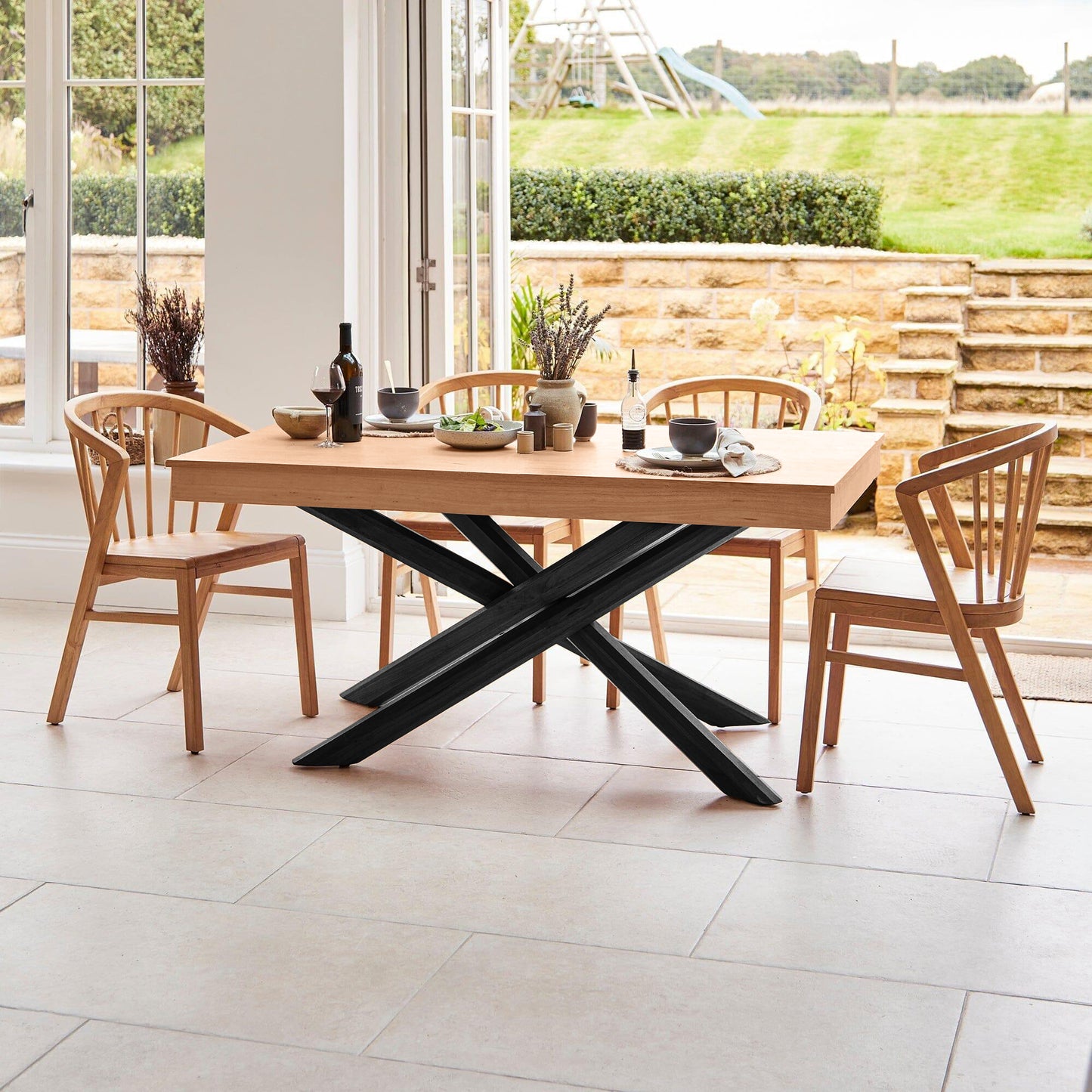 Amelia Pale Oak Non Extendable Dining Table - Black Oak Legs - Laura James