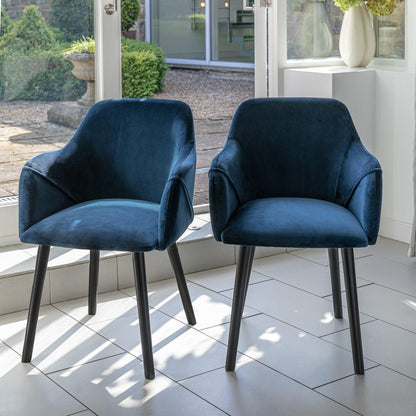 Freya armchairs - set of 2 - blue velvet and black