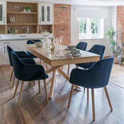 Amelia Whitewash Dining Table Set - 6 Seater - Freya Blue Carver Chairs With Oak Legs - Laura James