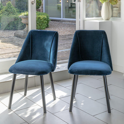 Amelia Whitewash Dining Table Set - 6 Seater - Freya Blue Dining Chairs With Black Legs