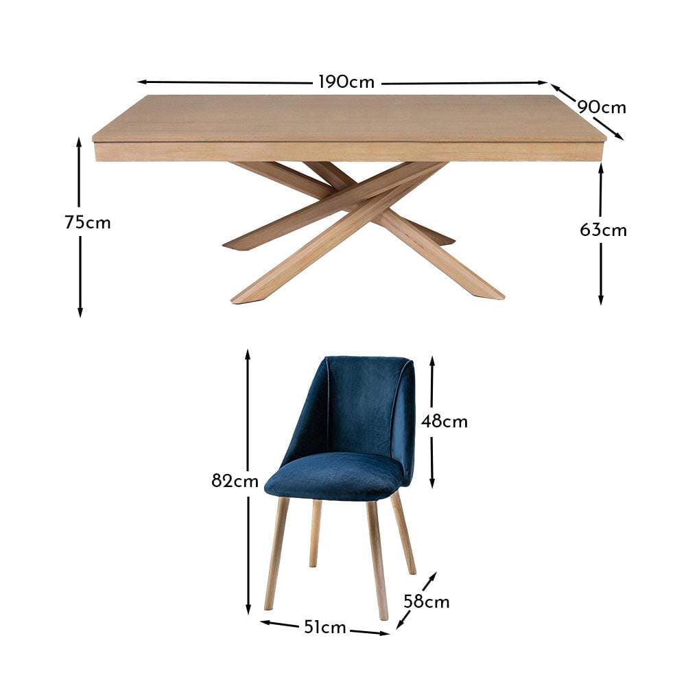 Amelia Whitewash Dining Table Set - 6 Seater - Freya Blue Dining Chairs with Whitewash Oak Legs - Laura James