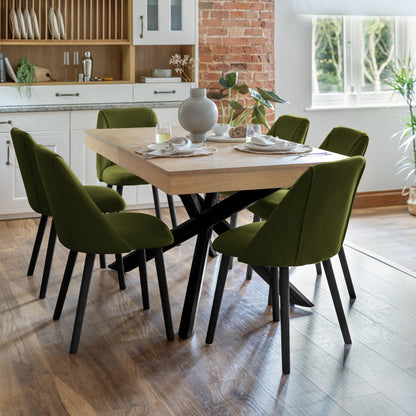 Amelia Whitewash Dining Table Set - 6 Seater - Freya Fern Green Dining Chairs with Black Legs