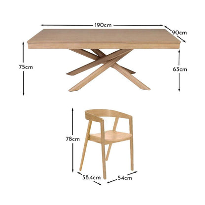 Amelia Oak Dining Table Set - 6 Seater - Oak Armchairs