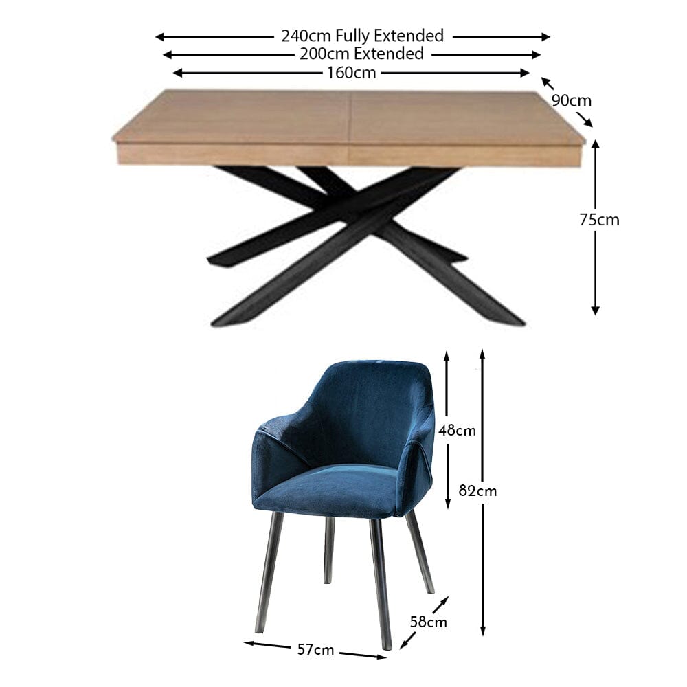 Amelia Whitewash Extendable Dining Table Set - 6 Seater - Freya Blue Carver Chairs With Black Legs - Laura James