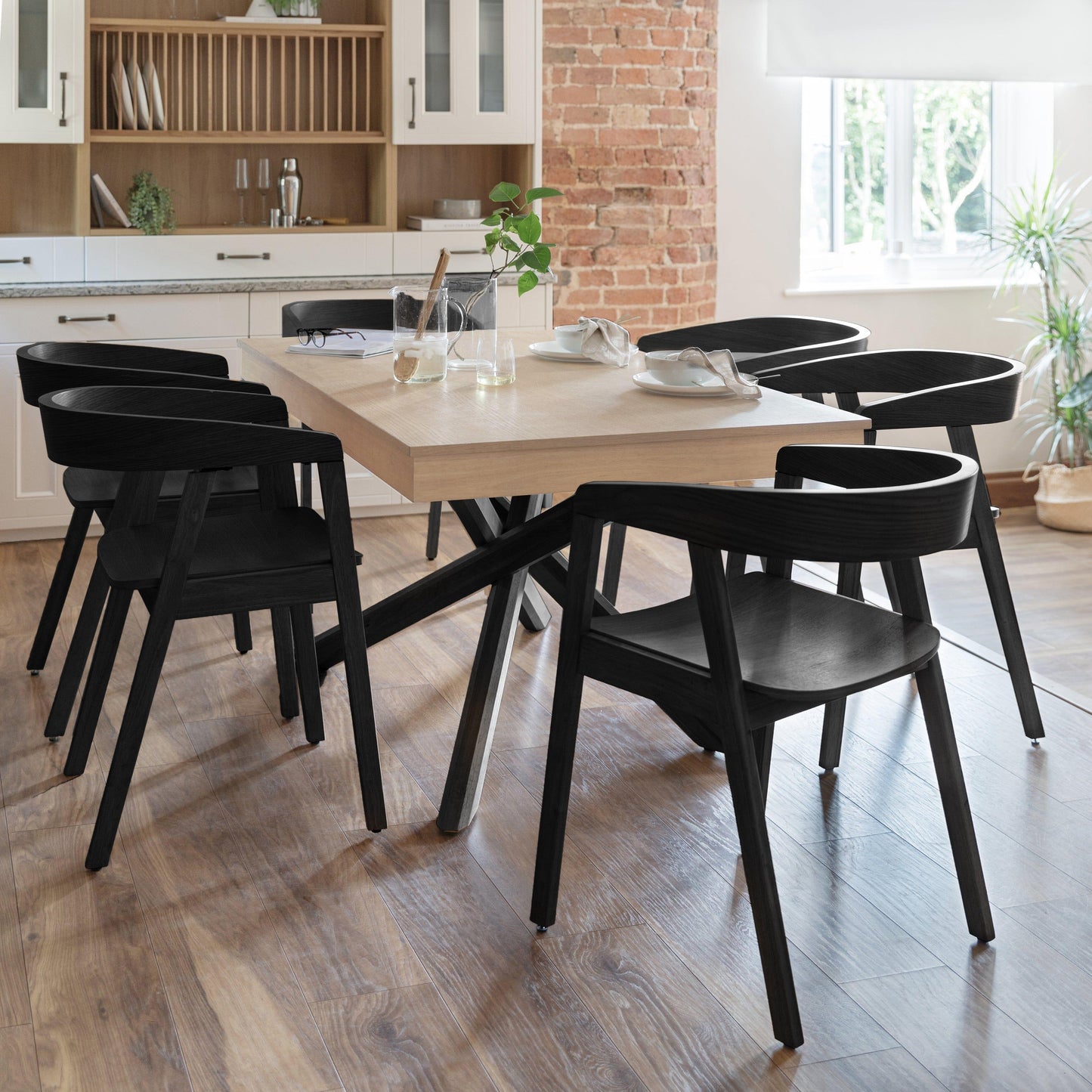 Amelia Black Whitewash Extending dining table - 6 seater - Black Ella chairs