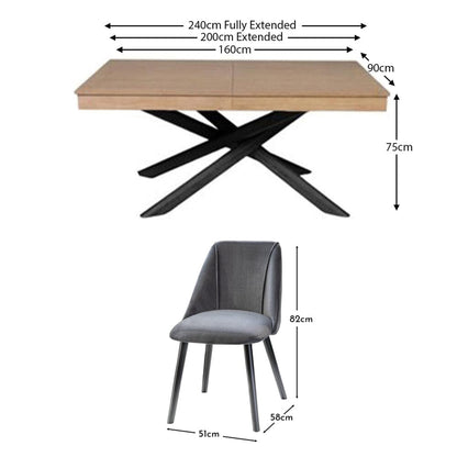 Amelia Whitewash Extendable Dining Table Set - 6 Seater - Freya Grey Dining Chairs with Black Legs