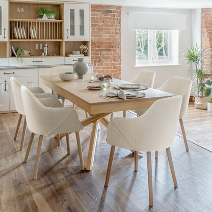 Amelia Whitewash Extendable Dining Table Set - 6 Seater - Freya Boucle Carver Chairs - Whitewash Legs