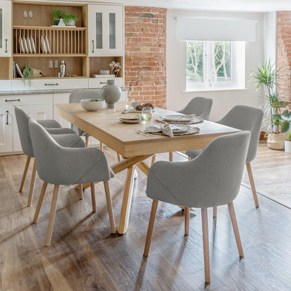 Amelia Whitewash Extendable Dining Table Set - 6 Seater - Freya Fossil Carver Chairs - Whitewash Legs