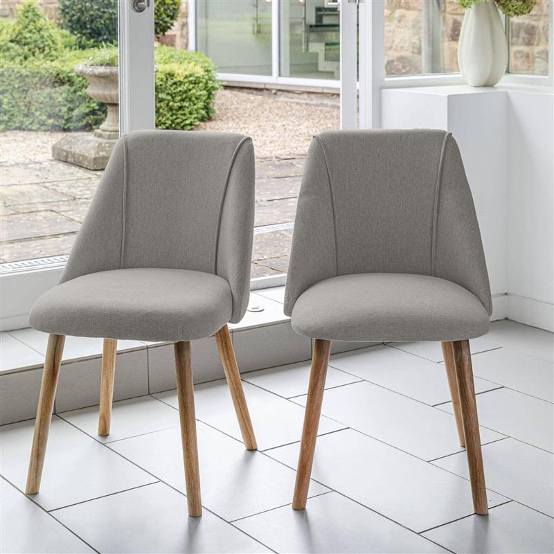 Freya Fossil Twill Dining Chair - Set Of 2 - Whitewash Oak Legs - Laura James 