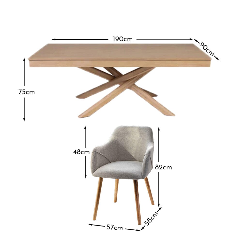 Amelia Whitewash Dining Table Set - 6 Seater - Freya Sand Carver Chairs with Whitewash Oak Legs