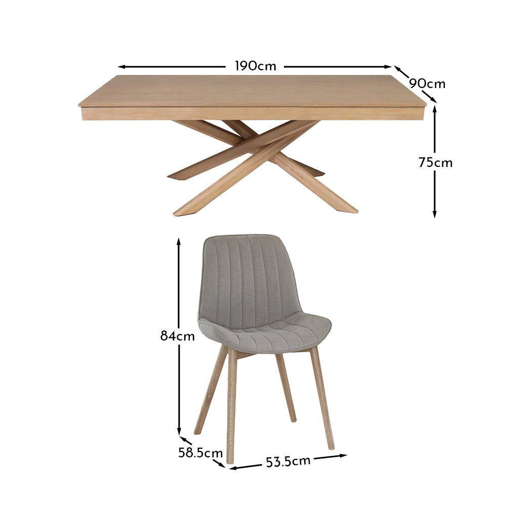 Amelia Whitewash Dining Table Set - 6 Seater - Bella Cloud Grey Dining Chairs with Whitewash Legs