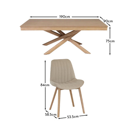 Amelia Whitewash Dining Table Set - 6 Seater - Bella Light Beige Boucle Dining Chairs with Whitewash Legs