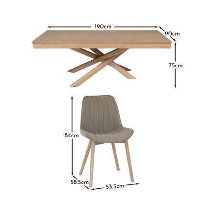 Amelia Whitewash Dining Table Set - 6 Seater - Bella Soft Beige Dining Chairs with Whitewash Legs