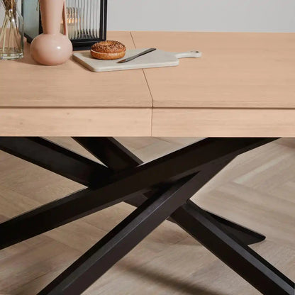 Amelia Pale Oak Wood Dining Table - Non Extendable - Black Legs