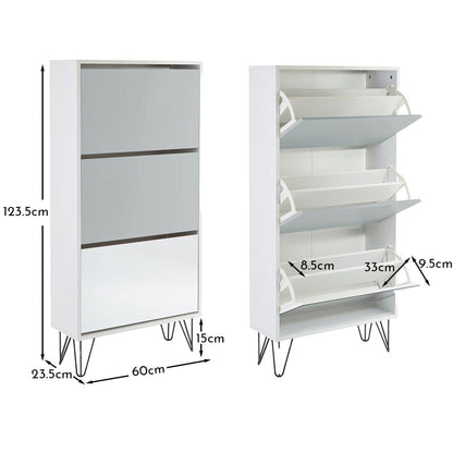 Anderson Shoe Cabinet - 3 Door - White & Grey