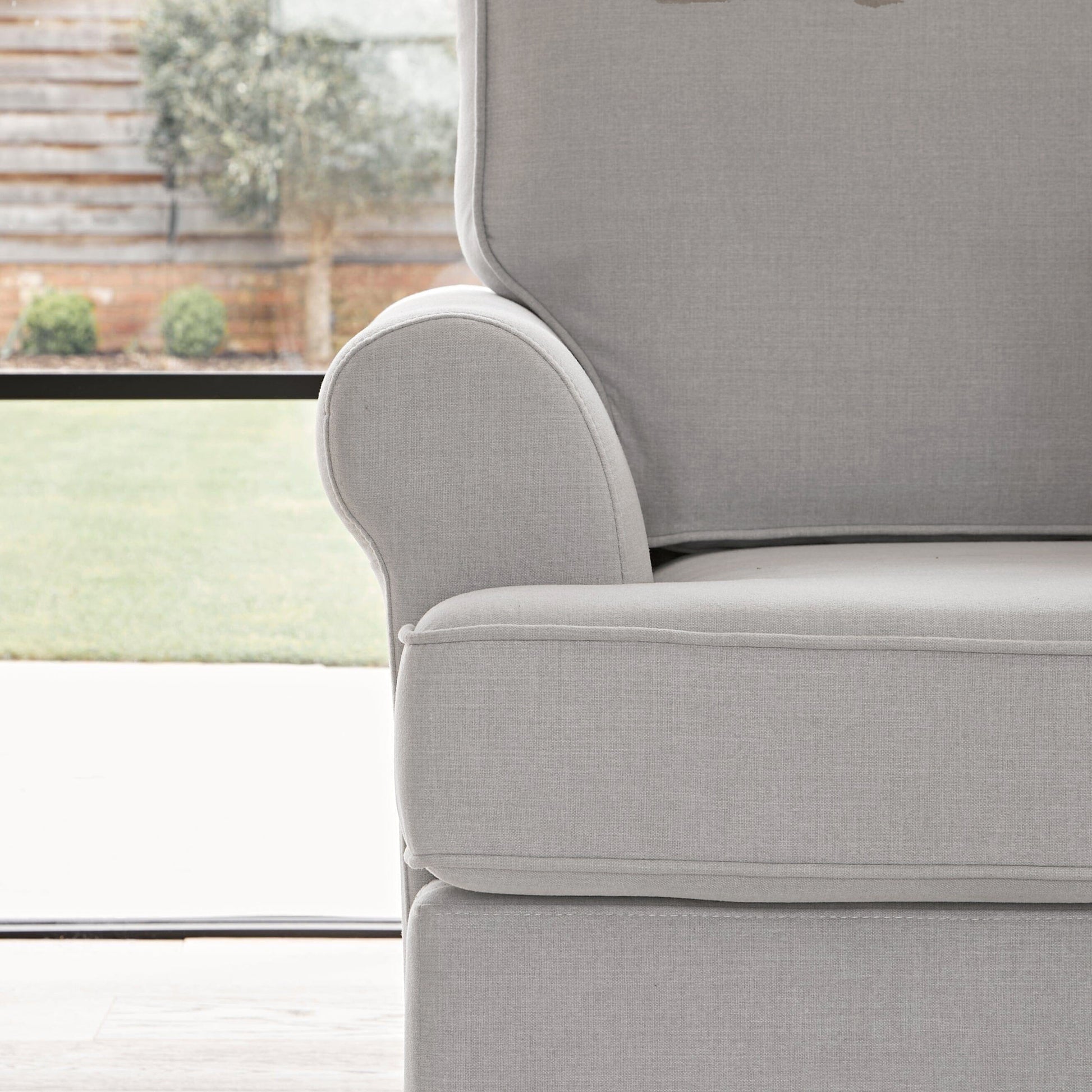 Annabelle corner sofa with chaise Cloud Grey with Pale Oak Legs - Laura James