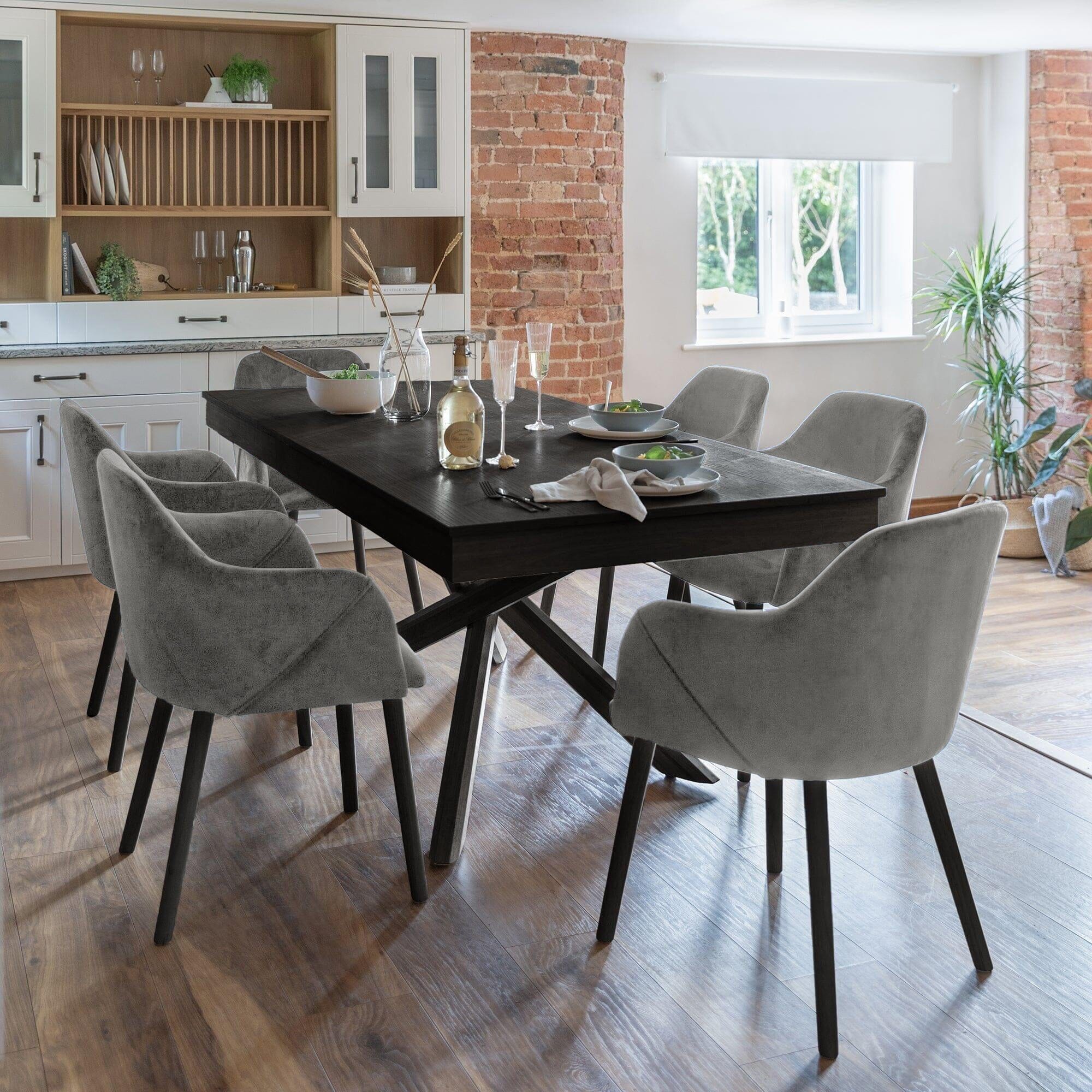 Amelia Black Dining Table Set 6 Seater Freya Grey Carver Chairs wi Laura James