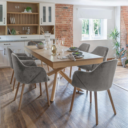 Amelia Whitewash Dining Table Set - 6 Seater - Freya Grey Carver Chairs With Oak Legs - Laura James