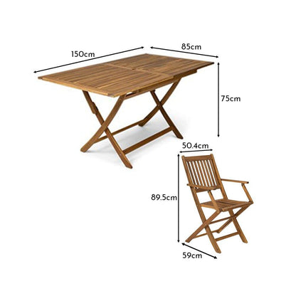 Ashby 6 Seater Wooden Dining Set and Cream Parasol - 150cm - Laura James