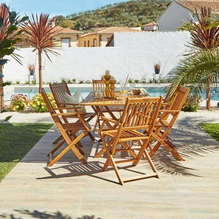 Ashby 6 Seater Wooden Garden Dining Set & Cream Parasol - 150cm