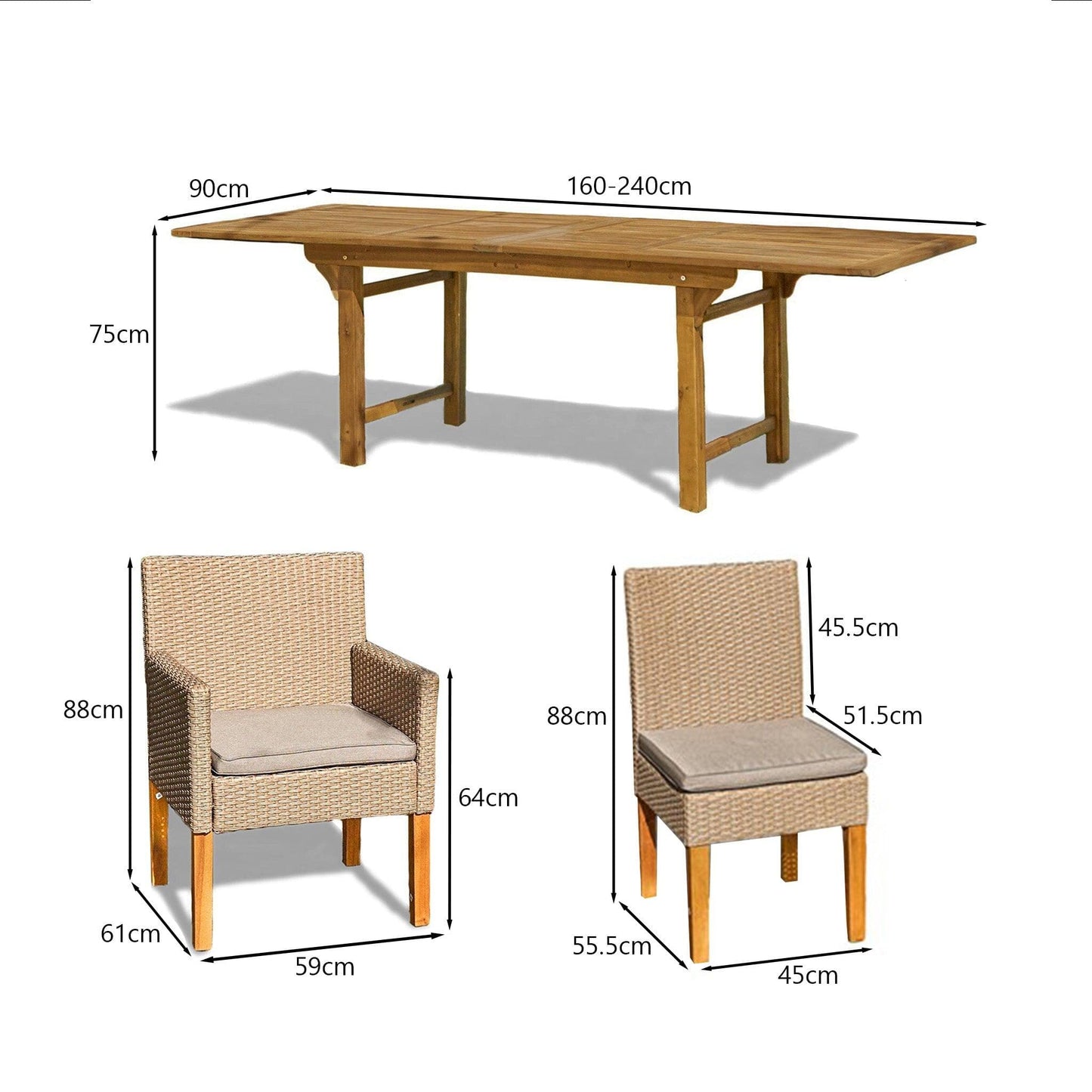 Aspen 8 Seater Wooden Garden Dining Set With 6 Oliver Dining Chairs & 2 Armchairs - 160-240cm - Laura James