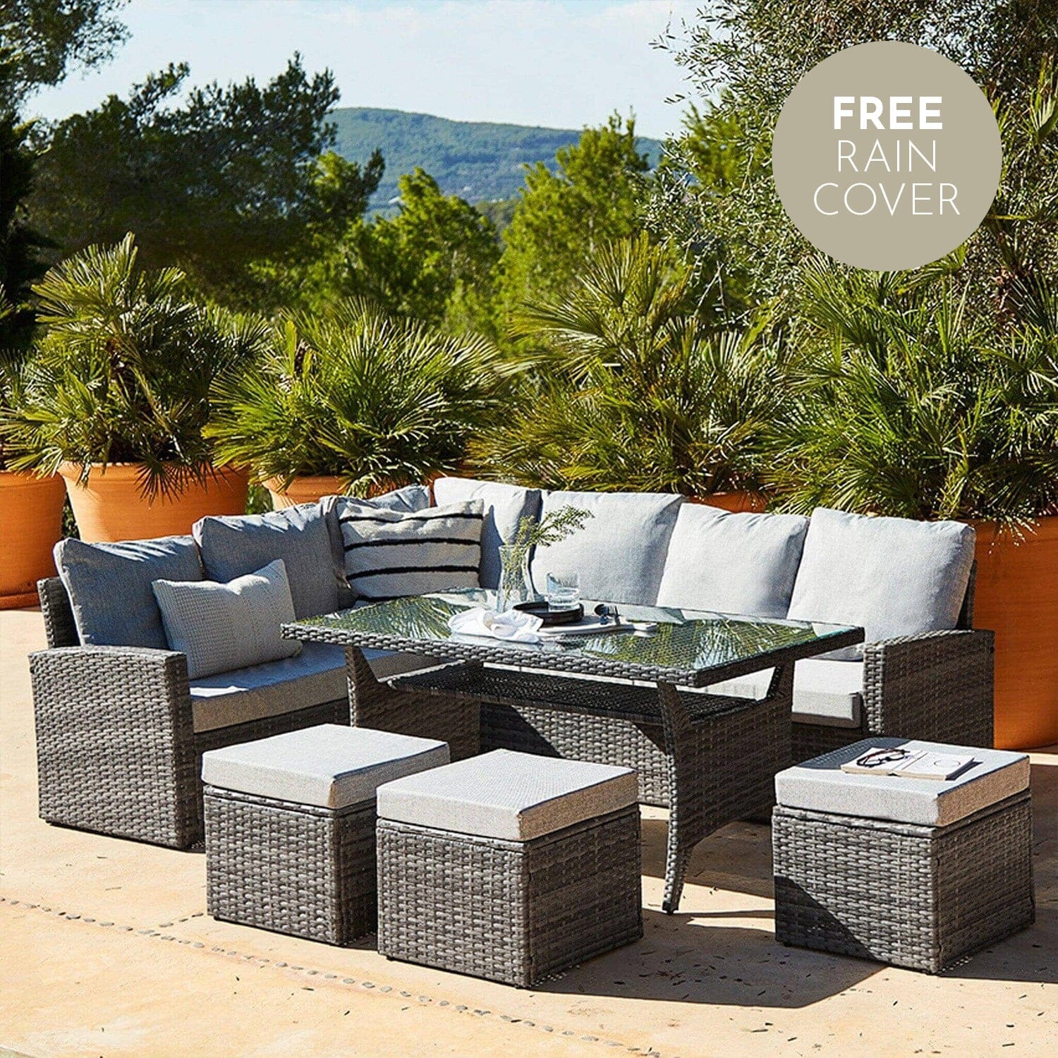 Aston Outdoor Garden Rattan Corner Sofa Set - 9 Seater - Grey – Laura James