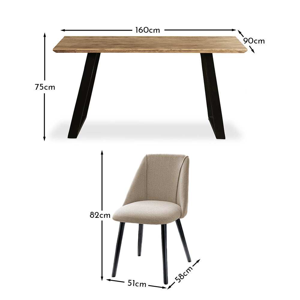 Atlas Chalked Mango Wood Dining Table Set -  6 Seater - Freya Sand Dining Chairs - Black Oak Legs