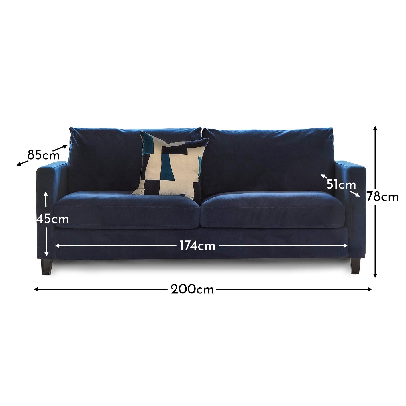 Ava Ink Blue 3 Seater Sofa - Laura James