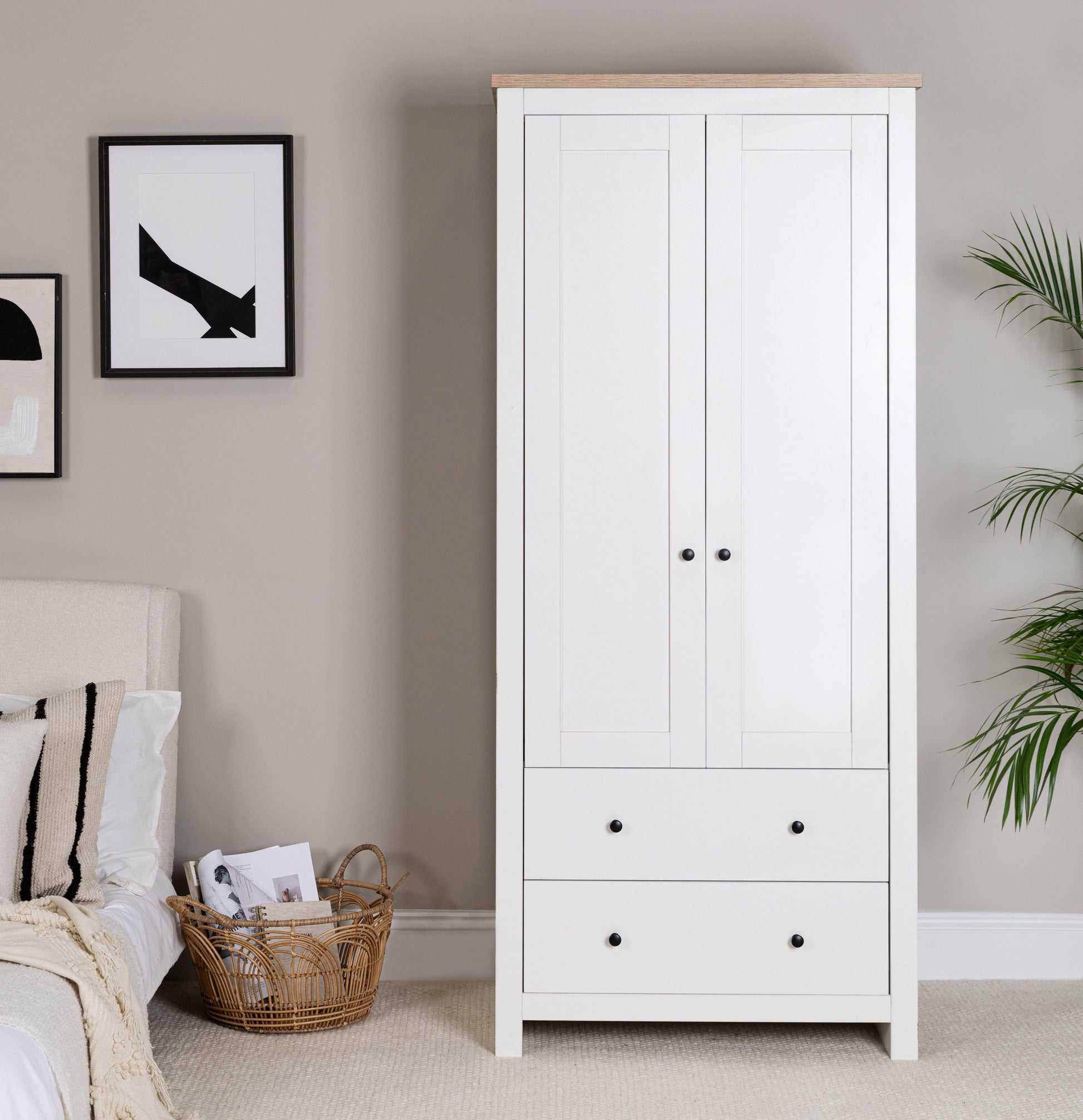 Bampton 2 Door Tall Wardrobe - Alabaster White - Laura James