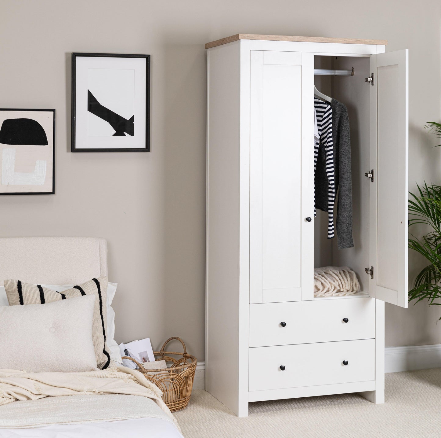 Bampton 2 Door Tall Wardrobe - Alabaster White - Laura James