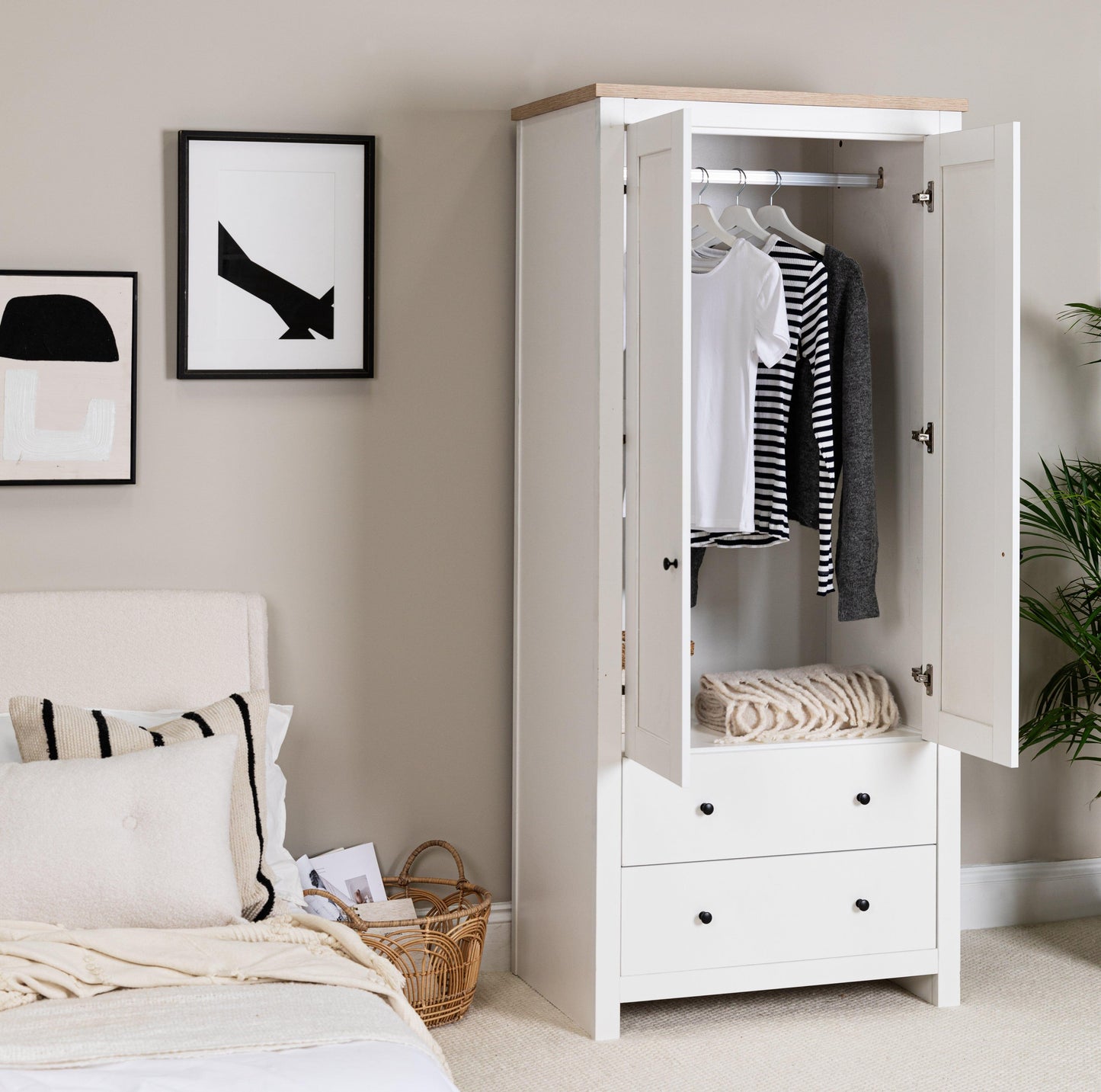 Bampton 2 Door Tall Wardrobe - Alabaster White - Laura James