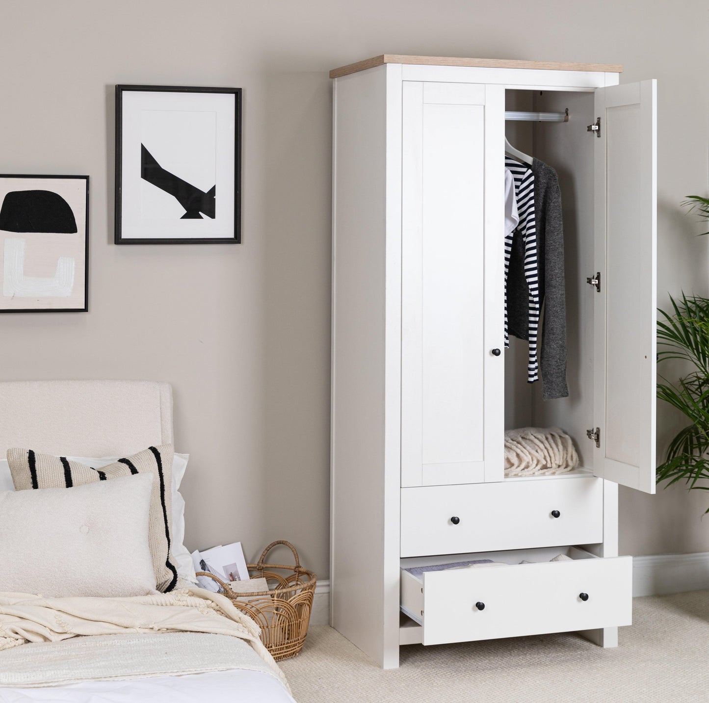 Bampton 2 Door Tall Wardrobe - Alabaster White - Laura James