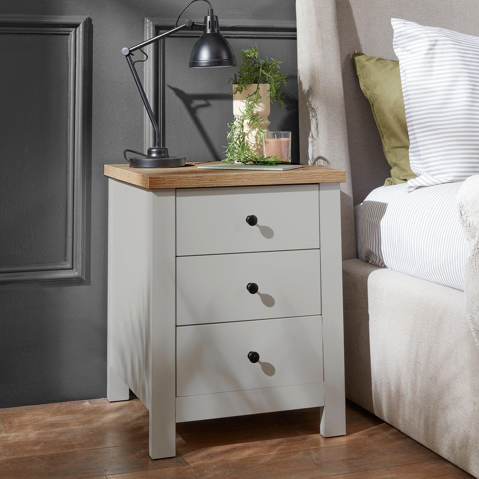 Bampton 3 Drawer Bedside Table - Stone Grey – Laura James