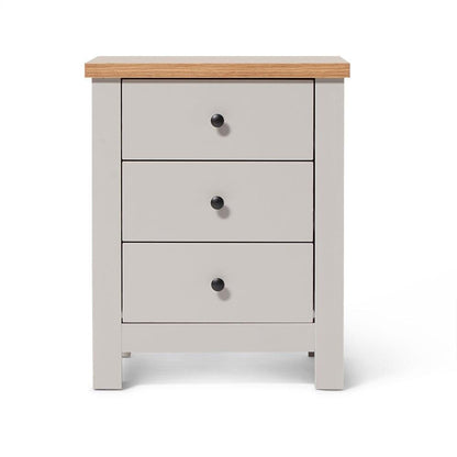 Bampton Stone Grey Bedside Table - 3 Drawer - Laura James