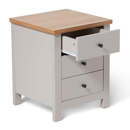 Bampton Stone Grey Bedside Table - 3 Drawer - Laura James