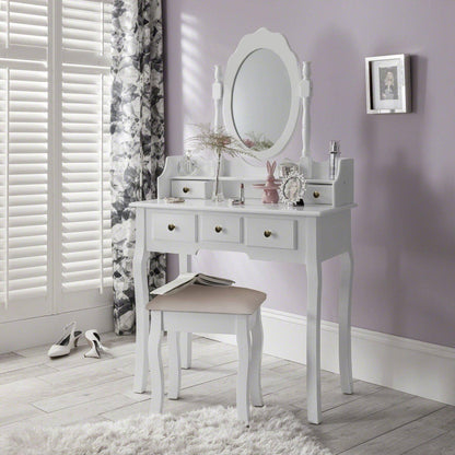 Capri White Dressing Table, Stool & Mirror Set - Laura James