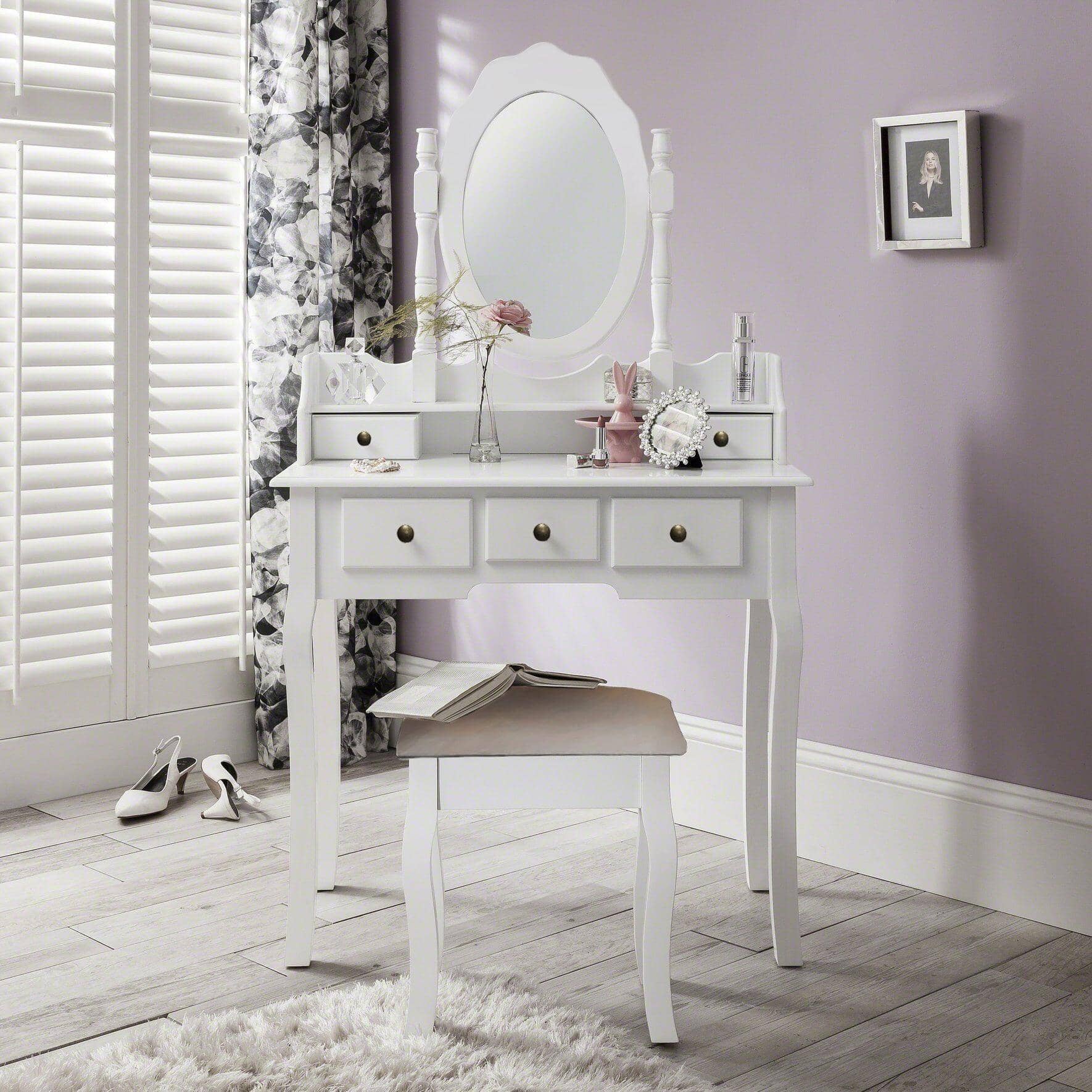 Capri White Dressing Table, Stool & Mirror Set - Laura James