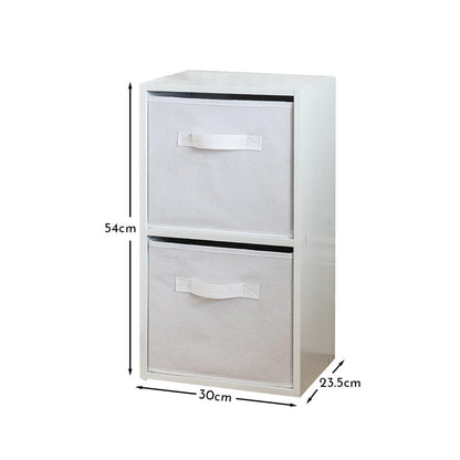 2 Tier Storage Unit / Chalk White Bookcase with White Boxes