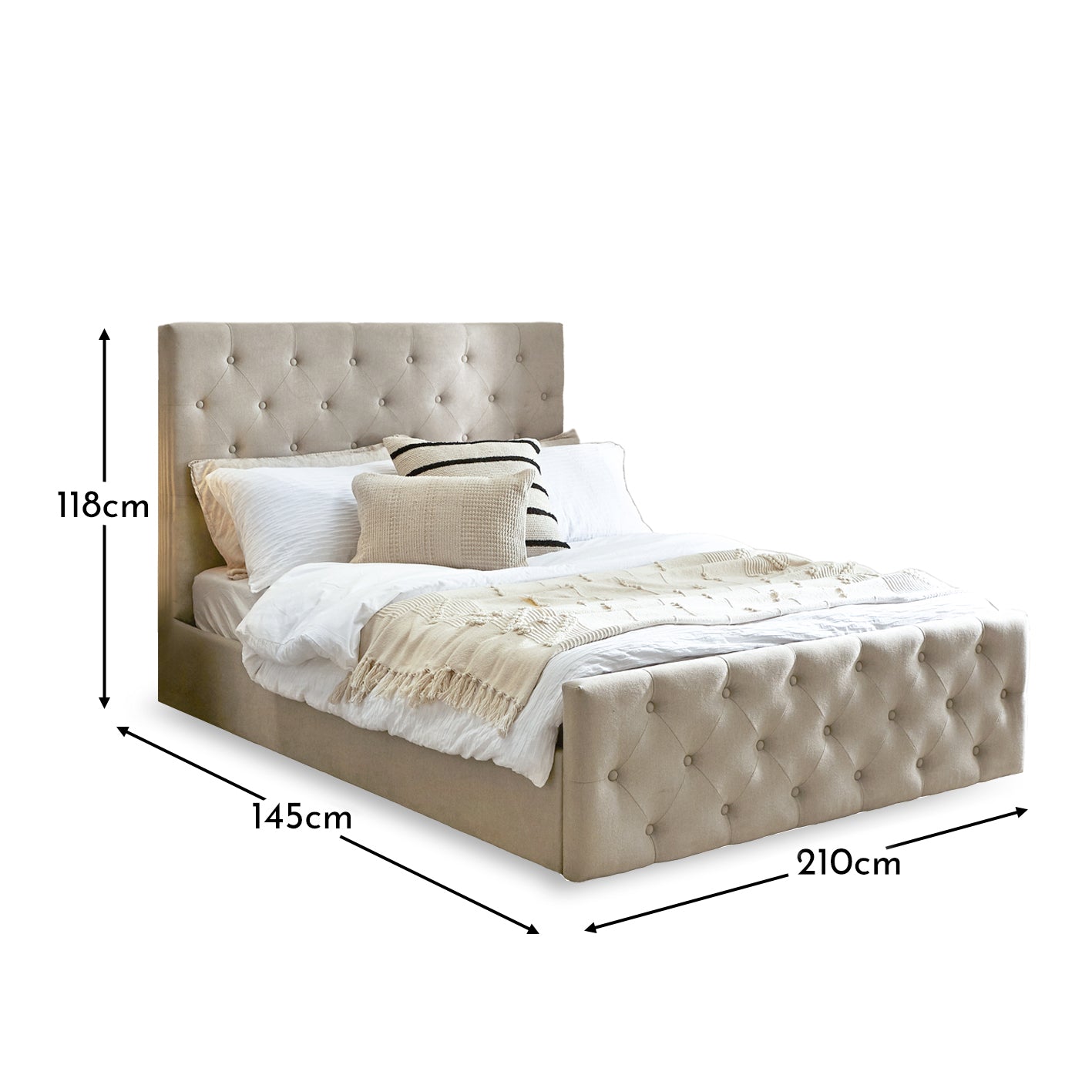 Cavill Soft Beige Fabric Double Bed and Mattress