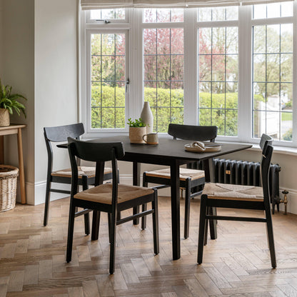 Charlie Black Extendable Dining Table Set - 4 Seater - Faye Woven Black Dining Chairs - Laura James