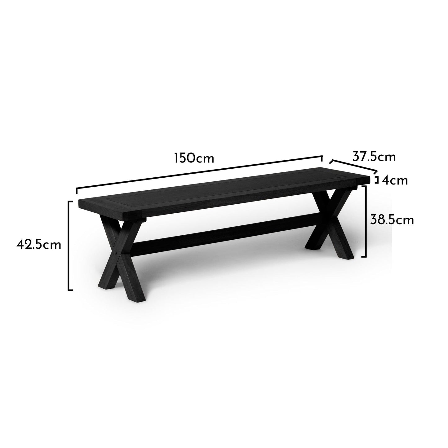 Charlotte Black Oak Cross Leg Bench - Laura James