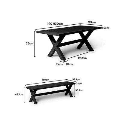 Charlotte Extending Table 190cm with 2 150cm Dining Benches - Black Oak - Laura James