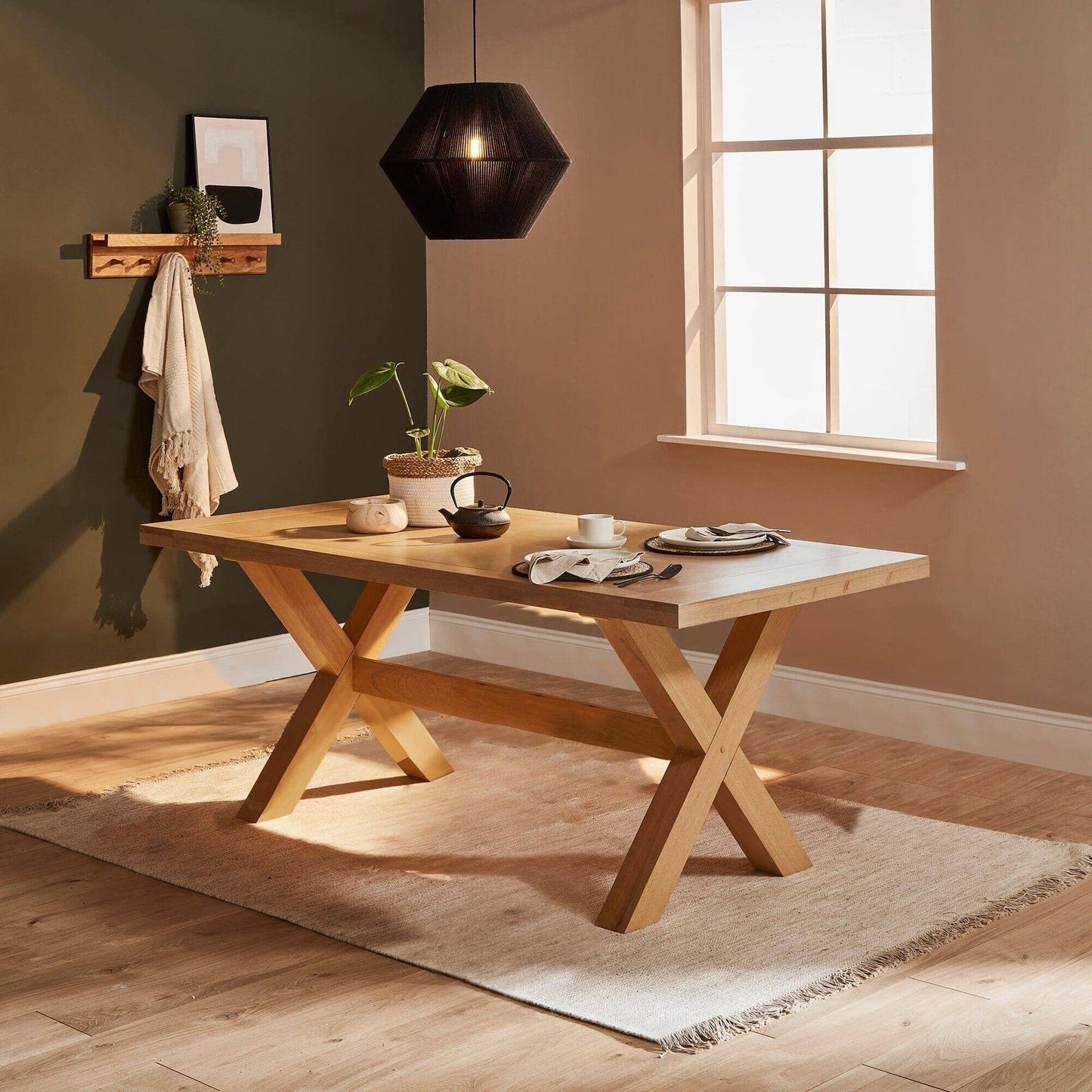 Charlotte Pale Oak Cross Leg Dining Table - Laura James