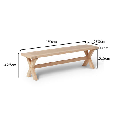 Charlotte Whitewash Oak Cross Leg Bench - Laura James