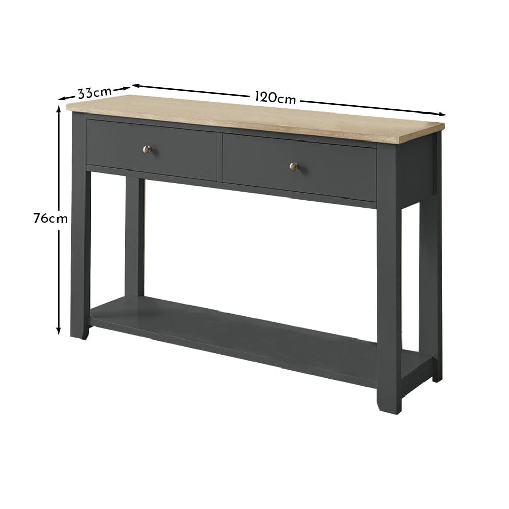 Chatsworth Slate Grey 2 Drawer Console Table - 120cm