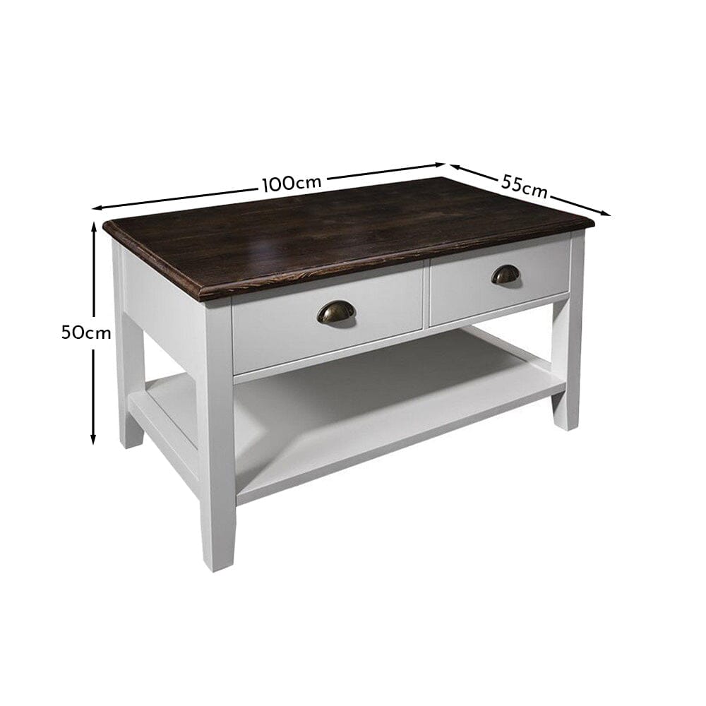 Chatsworth Wooden Coffee Table - Storage Drawers - White
