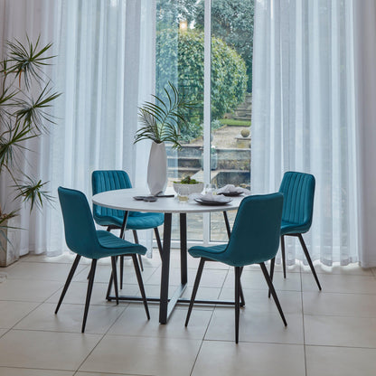 Clara Marble Dining Table Set - 4 Seater - Bella Teal Dining Chairs with Black Legs - Laura James