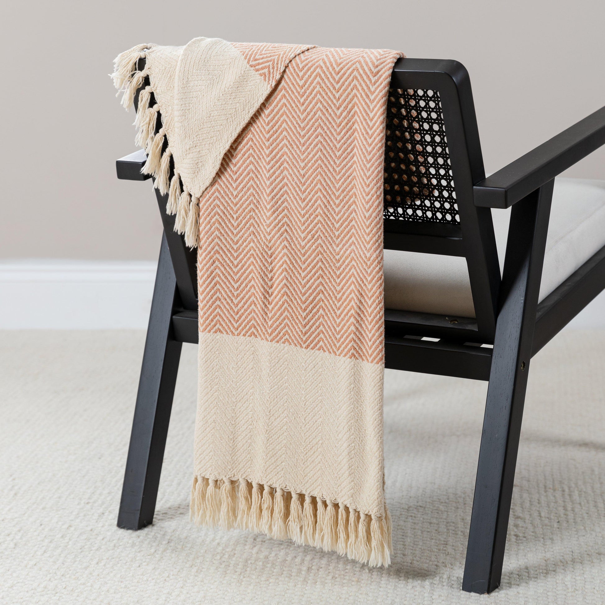 Crofton Blush Pink Cotton Herringbone Throw