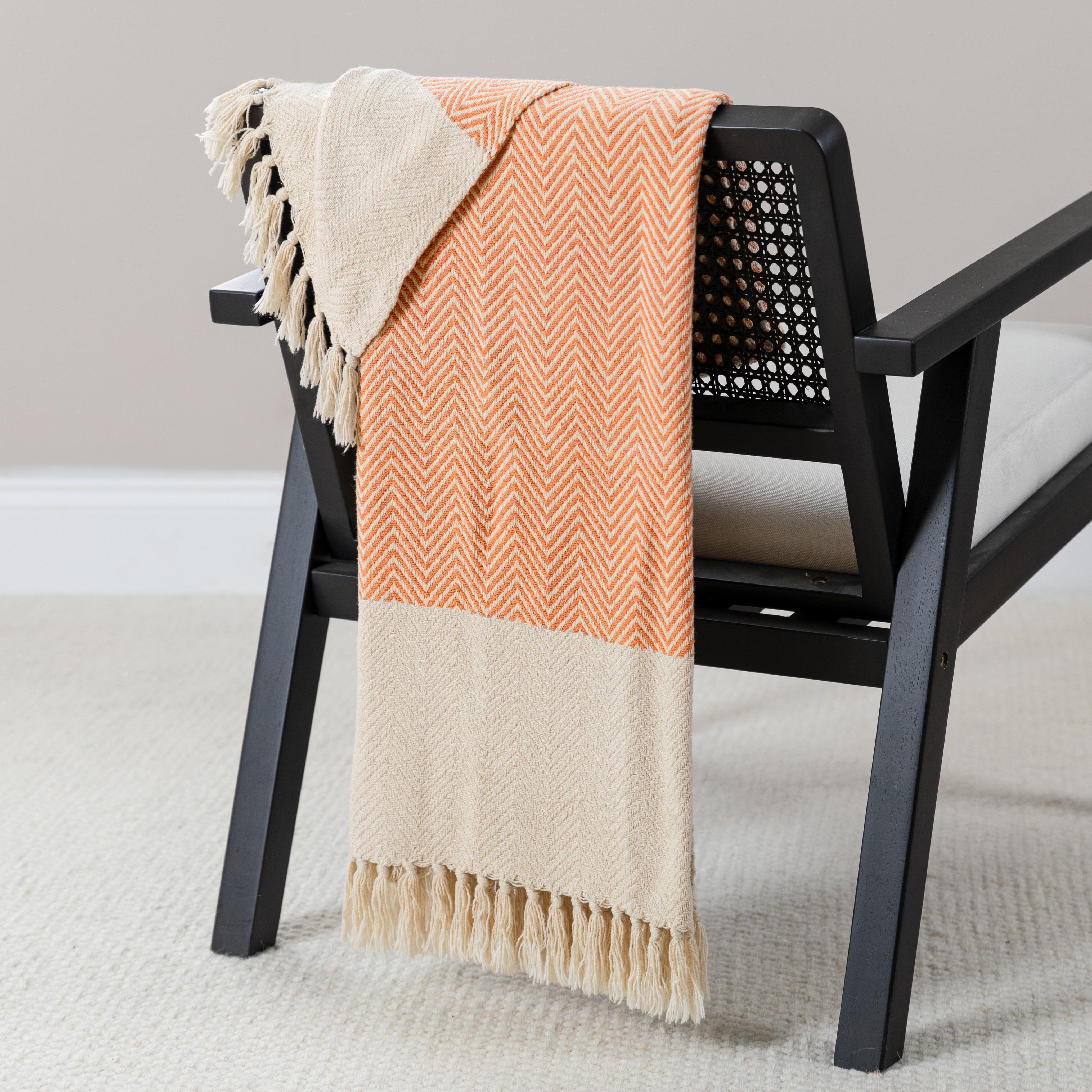 Crofton Burnt Orange Cotton Herringbone Throw Laura James