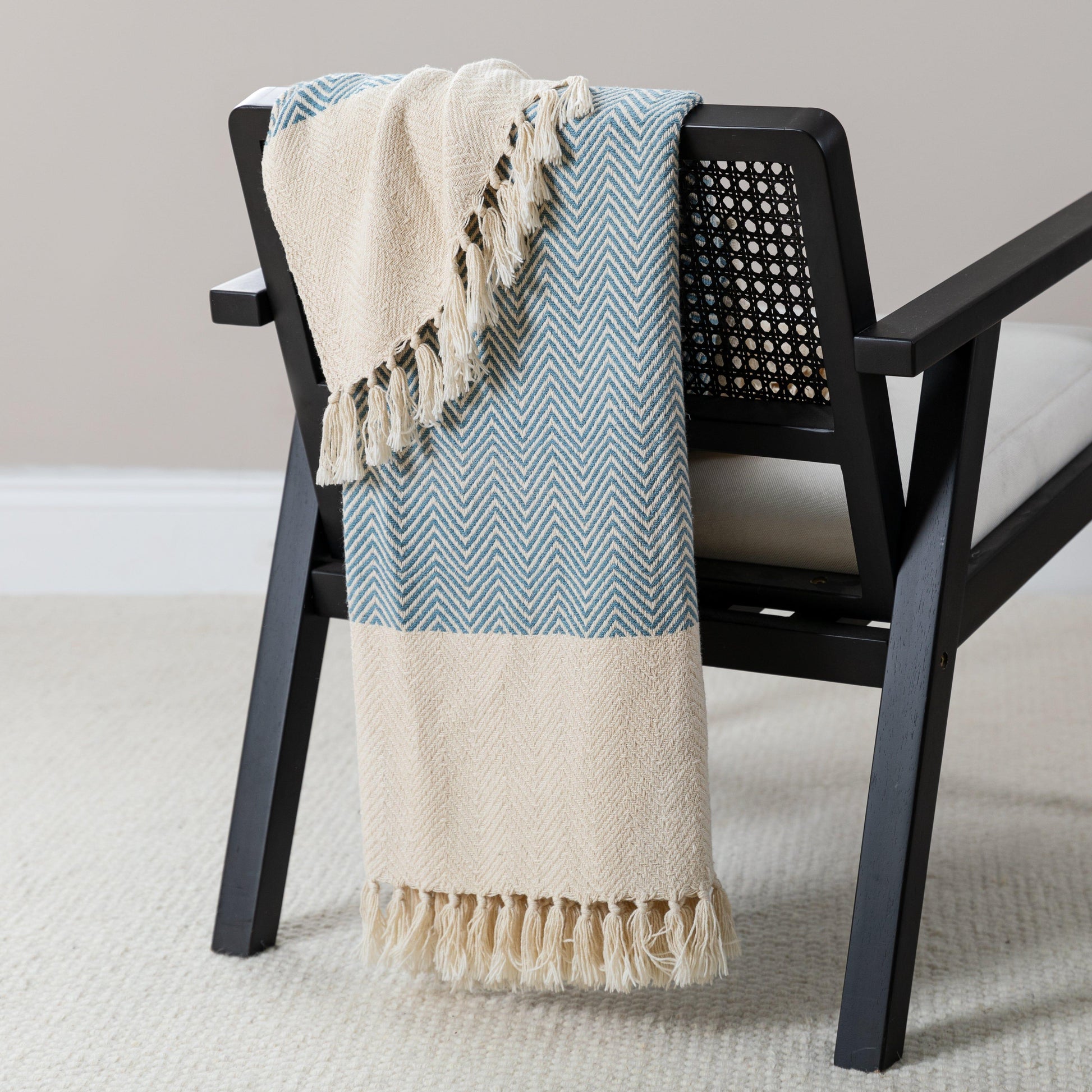 Crofton Cotton Herringbone Throw - Horizon Blue